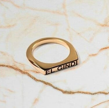 Display of El Gindi's jewellery collection, featuring statement pieces with intricate designs.