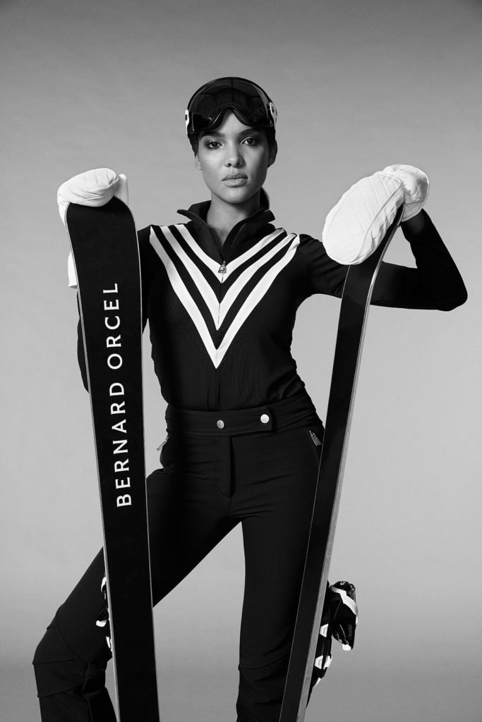 a lady wearing a ski set by Bernard Orcel