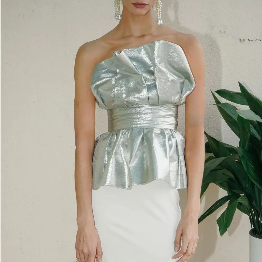 Vanina Shell Silver Organza Bustier (1)