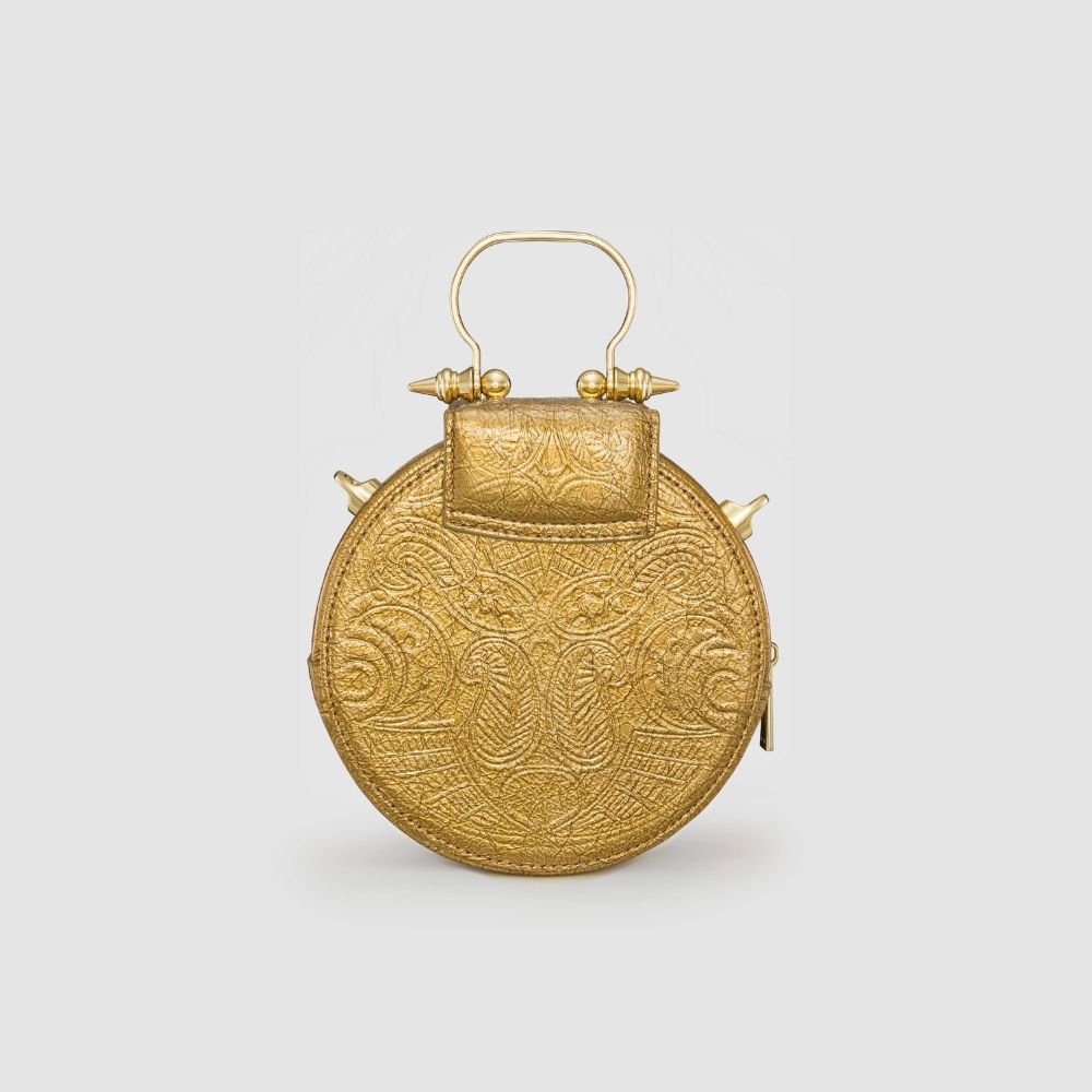 Okhtein Mini Embossed Dome Gold Bag 4