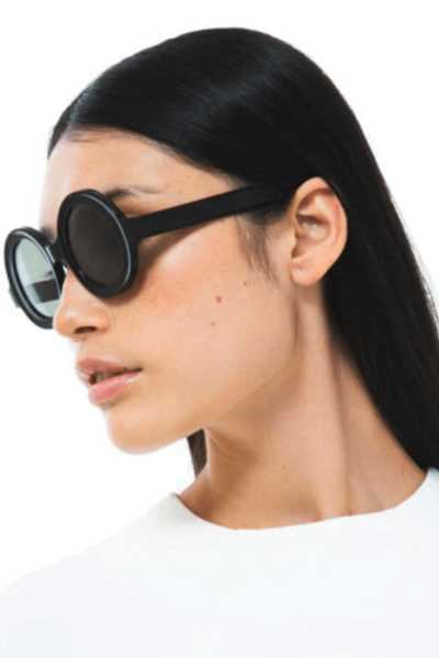 DELARGE black unoval sunglasses.