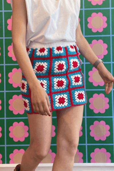 Jessica K Anya Crochet Knit Skirt Blue and red.