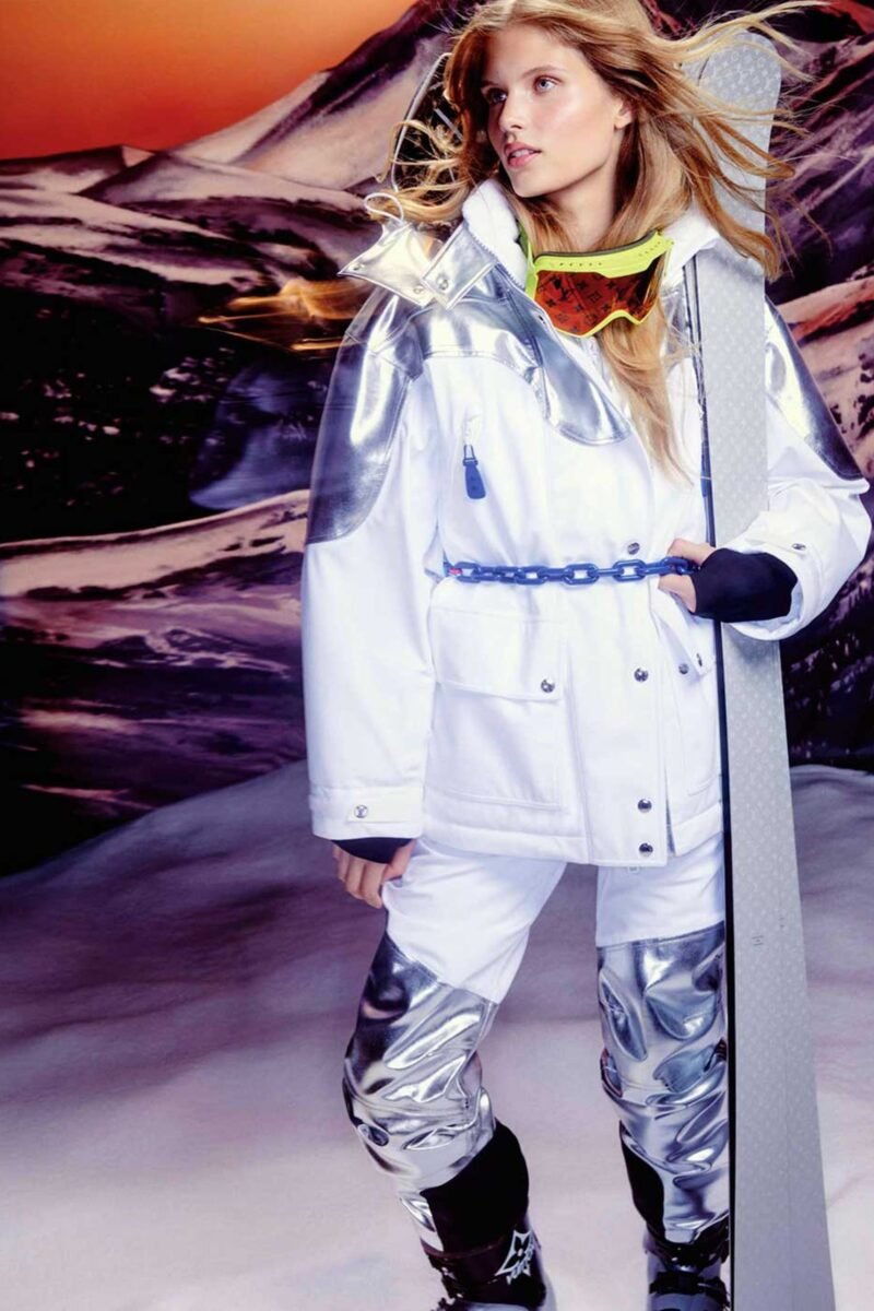 louis vuitton skiwear set in white and silver